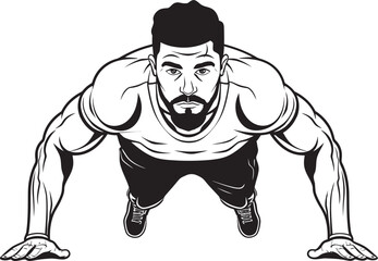 Fototapeta premium Energetic Excellence Sportive Males Push Up Achievement Black Vector Logo Muscle Mastery Youthful Push Up Practice Black Emblem Design