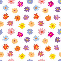 Seamless Pattern of Colorful Flower Design on White Background