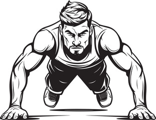 Athletic Male Doing Push Ups Black Vector Emblem Dynamic Fitness Icon Black Logo Design