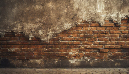 Crumpled brick wall, mud wall, brown, old, tattered, peeling