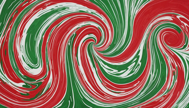 Painted background with red, green and white Christmas color swirl pattern colorful background