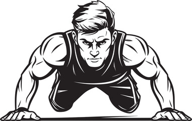 Power Push Males Push Up Strength Black Vector Emblem Dynamic Drive Sportive Males Push Up Energy Black Icon Design
