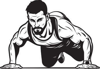 Strength Strides Youthful Push Up Development Black Logo Vector Dynamic Determination Sportive Mans Push Up Commitment Black Vector Emblem