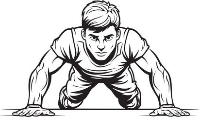 Muscle Mastery Vigorous Males Push Up Expertise Black Icon Emblem Active Progress Dynamic Mans Push Up Growth Black Logo Vector