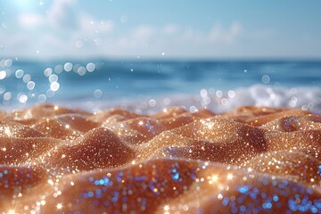 Close up sand with blurred sea sky background, summer day, 