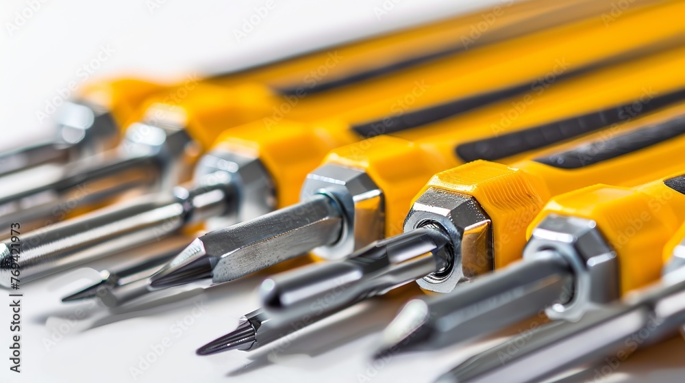 Wall mural screwdriver set in use with a white background and a yellow hue