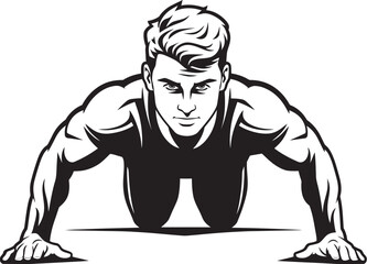 Muscular Fitness Enthusiast Black Emblem Active Young Sportsman Doing Push Ups Black Vector Icon