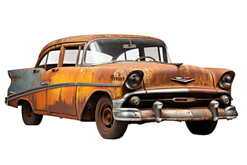 A Timeless Relic: Abandoned Vintage Car on White Background. On a White or Clear Surface PNG Transparent Background.
