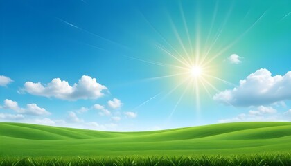 Green field and blue sky background