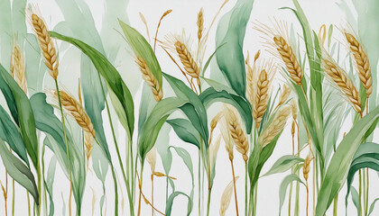 Fototapeta na wymiar assemblage of wheat and jade abstract watercolor swashes isolated on a transparent background colorful background