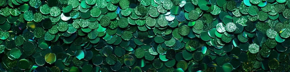A wall covered in green sequins, creating a sparkling and festive backdrop, background, wallpaper, banner - obrazy, fototapety, plakaty