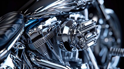 motorcycle engine block in shiny chrome - obrazy, fototapety, plakaty