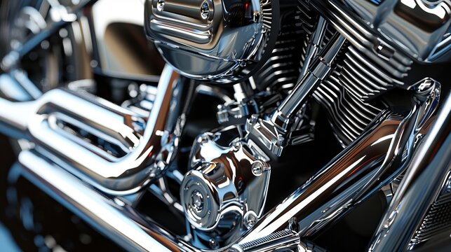 motorcycle engine block in shiny chrome