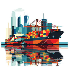 A modern harbor with cargo ships. clipart isolated on