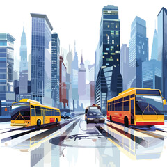 A modern city street with taxis and buses. clipart 
