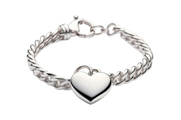 Shining Silver Bracelet: An Adorned Heart. On a White or Clear Surface PNG Transparent Background.