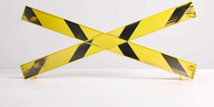 Clipping path on white background with barricade tapes in X shape.