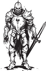 Fototapeta na wymiar Undying Legionnaire Zombie Knight Soldier Black Vector Icon Grave Guardian Zombie Knight Soldier Black Emblem Logo