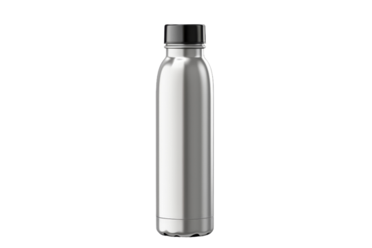 Shimmering Steel: Eco-Friendly Water Bottle. On a White or Clear Surface PNG Transparent Background. - Powered by Adobe