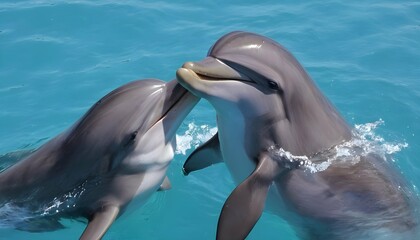 A Dolphin Nuzzling Affectionately With Its Compani