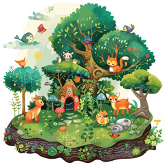 A mystical garden with talking animals. clipart 