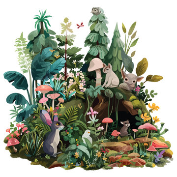 A Mystical Garden With Talking Animals. Clipart 