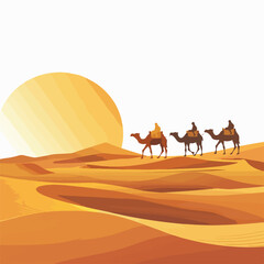 Fototapeta na wymiar A serene desert landscape with a camel caravan. clipart