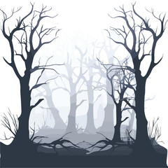 A spooky forest with twisted trees.