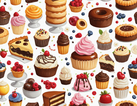 Collage with assorted traditional iconic american desserts on white background colorful background