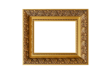 Gold frame for a picture in a classic baroque style on a white blank isolated background. 
