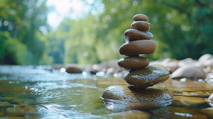 Rock Stacking in the River A Monthly Event for Nature Lovers Generative AI