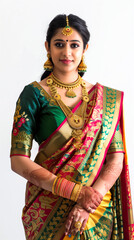 Fototapeta premium Young woman model wearing wedding saree