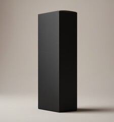 Mockup of black rectangular box for alcohol bottle presentation, isolated on grey background, empty black wide flat box. Blank cardboard box for brand presentation