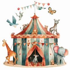 A whimsical circus tent with animals performing. clipart