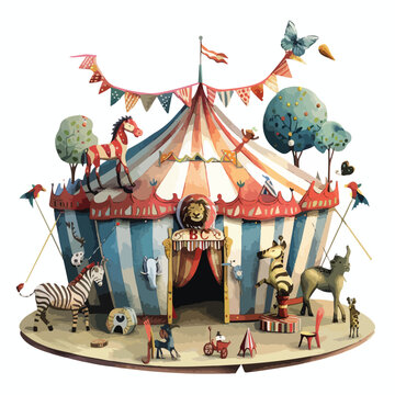 A Whimsical Circus Tent With Animals Performing. Clipart