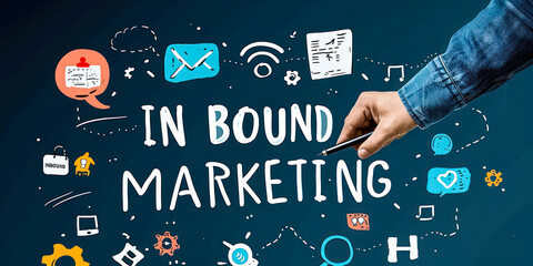 Marketing Executive Illustrating Inbound Marketing Strategy with Content Attraction to Convert Leads into Customers Digitally