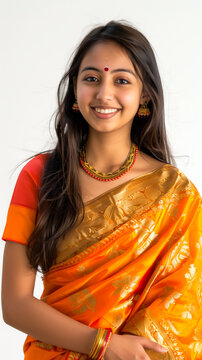 Young woman model wearing bangali saree