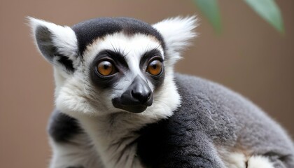 Naklejka premium A Lemur With Its Head Tilted Listening Intently T Upscaled 5