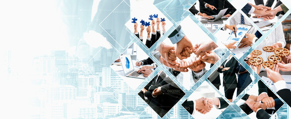 Teamwork and human resources HR management technology concept in corporate business with people...