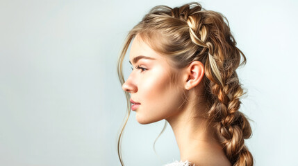 Young woman with waterfall braid hairstyle