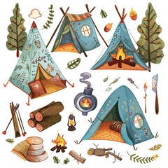 Cozy Camping Clipart  isolated on white background