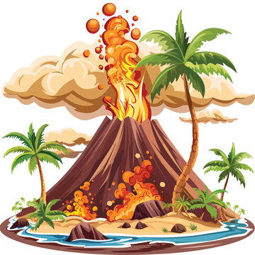 Erupting Volcano Landscape Clipart 