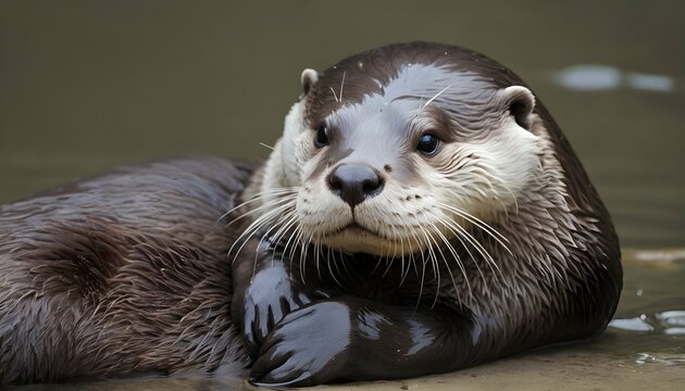 An Otter With Its Eyes Half Closed Resting After