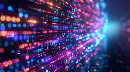 Digital binary code matrix background - 3D rendering of a scientific technology data binary code network conveying connectivity, complexity and data flood of modern digital age - obrazy, fototapety, plakaty