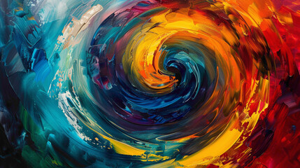Spiraling vortexes of color expanding and contracting across the canvas, their movements hypnotic and mesmerizing. - obrazy, fototapety, plakaty