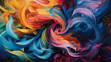 Ribbons of vibrant colors intertwining in a mesmerizing dance, creating intricate swirling patterns that captivate the eye. - obrazy, fototapety, plakaty