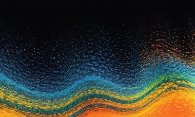  Vibrant orange teal psychedelic grainy gradient color flow wave on black background - 769432181