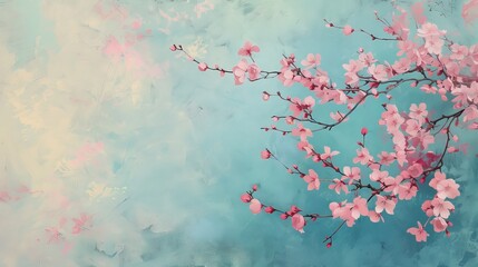 Obraz na płótnie Canvas Cherry Blossoms on Textured Background: Elegant Floral Design for Springtime Decor and Wedding Invitations, Exuding Timeless Charm