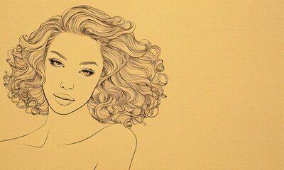 Outlined beauty portrait, fashion illustration of a woman with a curly hairstyle - 769432314