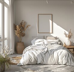 Sunlit Bedroom with Modern Decor and Seasonal Touches Generative AI